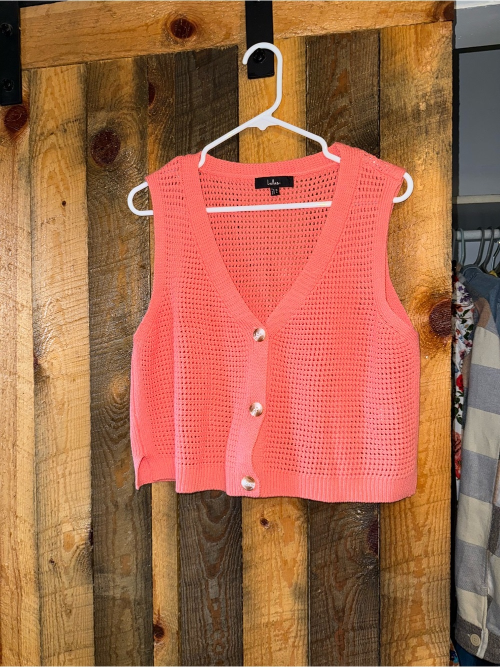 Lulu's Coral Pink Cropped Knit Button Vest